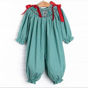 NEW Stitchy Fish Green Checkered Candy Cane Smocked Romper